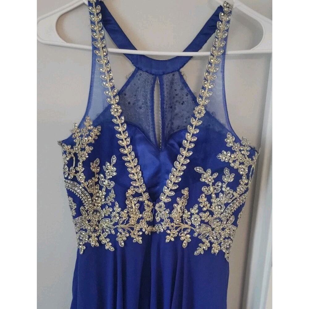 Aspeed Sz. XS Hand Beaded Blue Gown Prom Maxi Dress Full Length Glamorous Lined - Picture 7 of 12